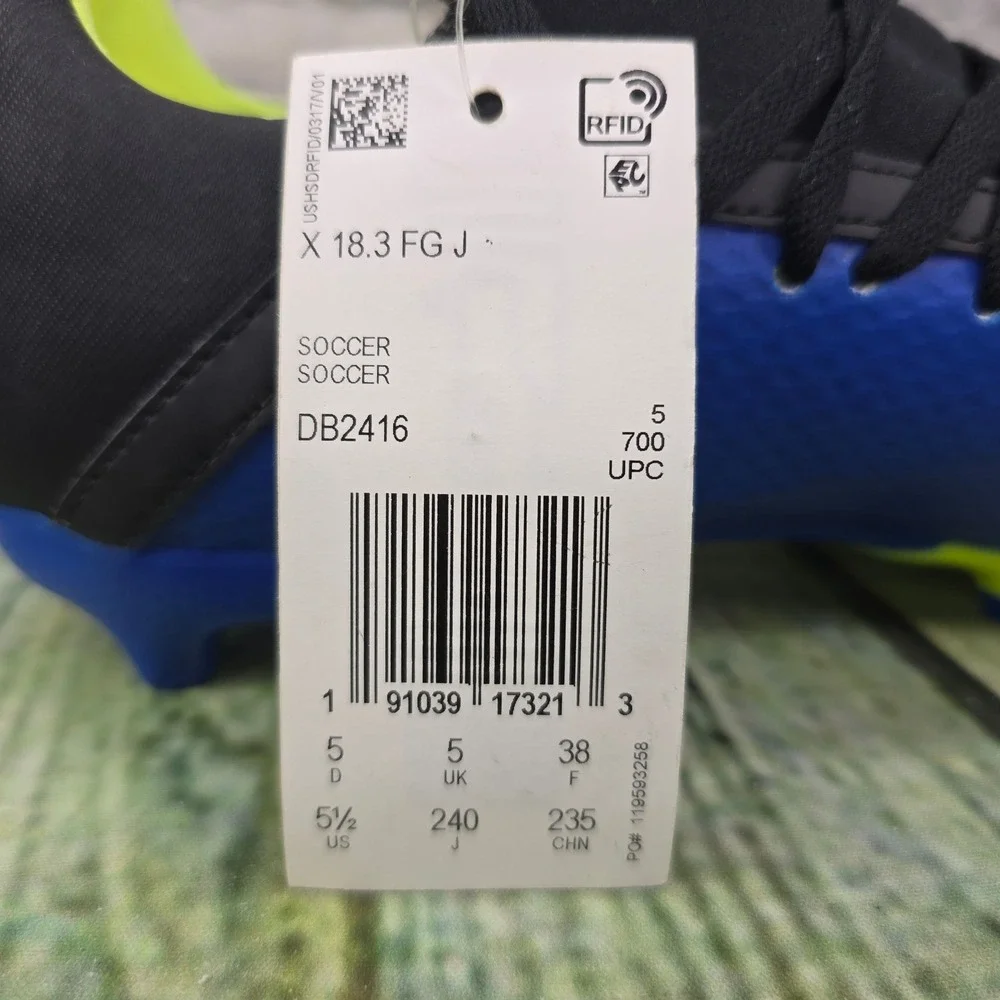 Adidas X 18.3 FG J Soccer Cleats Boys 5.5Y Blue Solar Yellow DB2416 Firm Ground